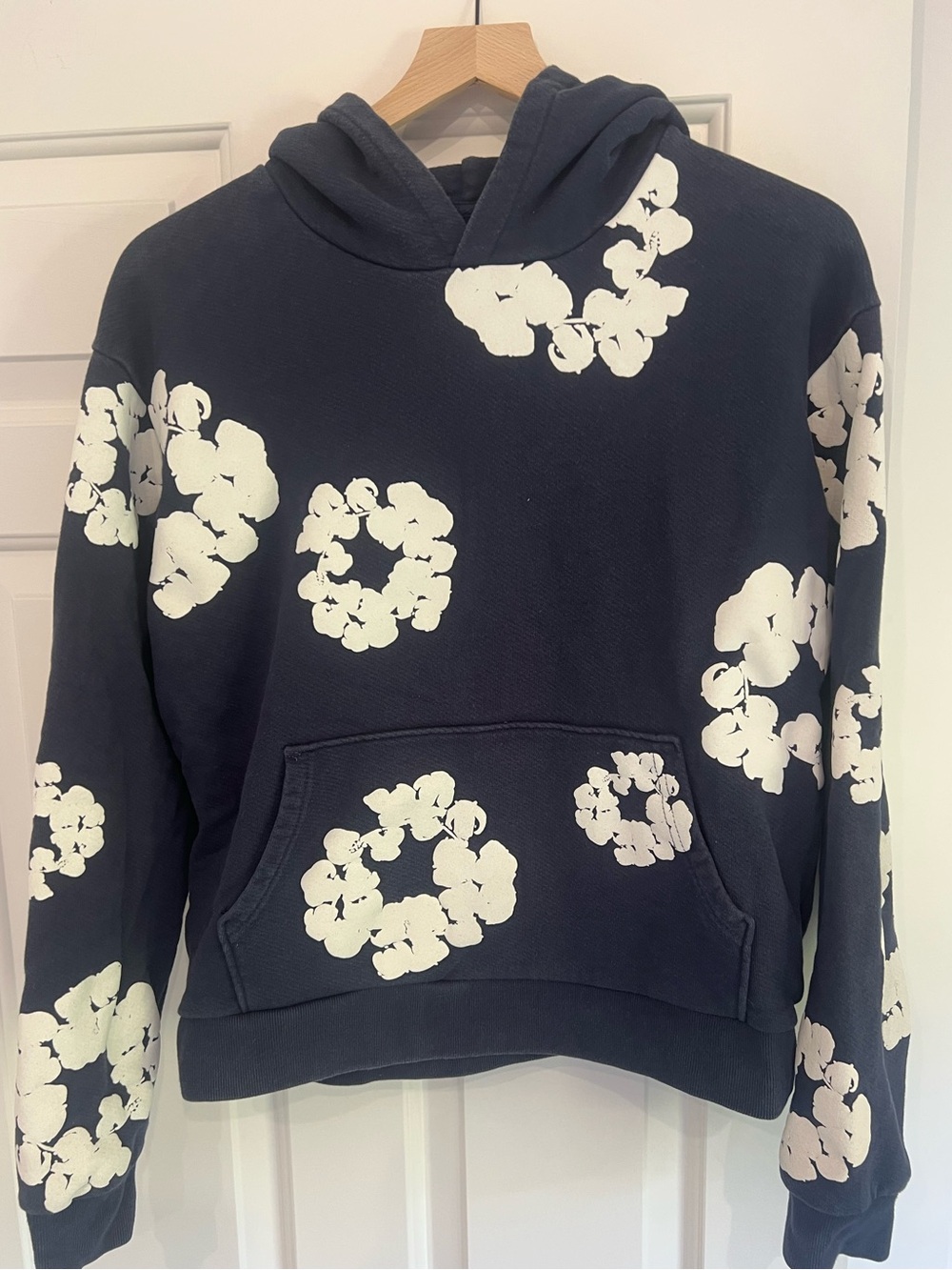 Denim Tears Men’s Navy Hoodie with White Floral Prints